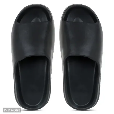 Stylish Zig Zag Plain Black Sliders For Men-thumb3