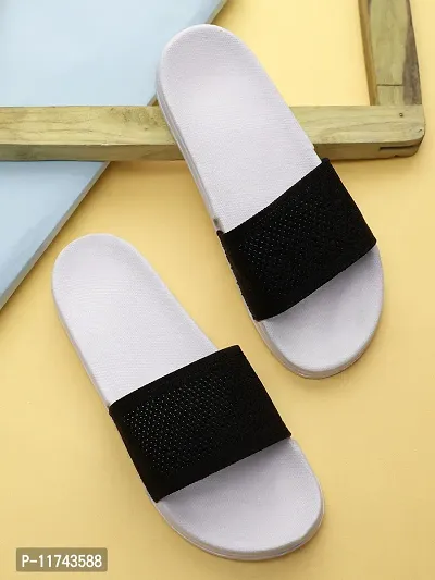 Stylish Fly Knit Plain White Sliders For Men
