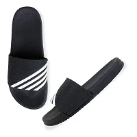 Stylish Fashion Lines Black Sliders For Men-thumb2