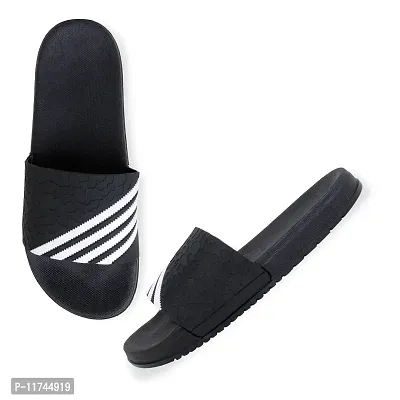 Stylish Fashion Lines Black Sliders For Men-thumb3