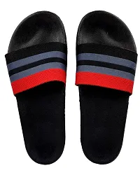 Stylish Fly Knit Stripes Black Sliders For Men-thumb1