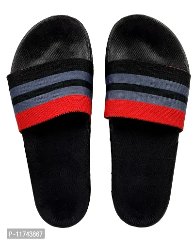 Stylish Fly Knit Stripes Black Sliders For Men-thumb2