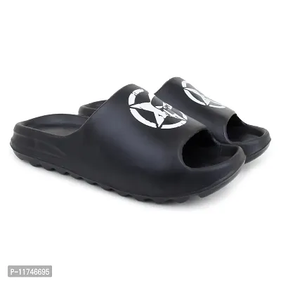 Stylish Zig Zag Skull Black Sliders For Men-thumb2