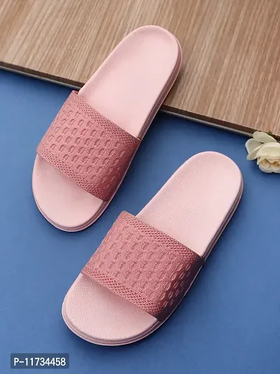 Elegant Fly Knit Blocks Pink Flip Flops For Women-thumb0