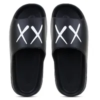 Stylish Zig Zag Double X Black Sliders For Men-thumb2