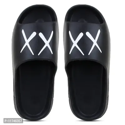 Stylish Zig Zag Double X Black Sliders For Men-thumb3