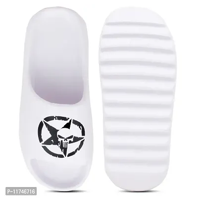 Stylish Zig Zag Skull White Sliders For Men-thumb4