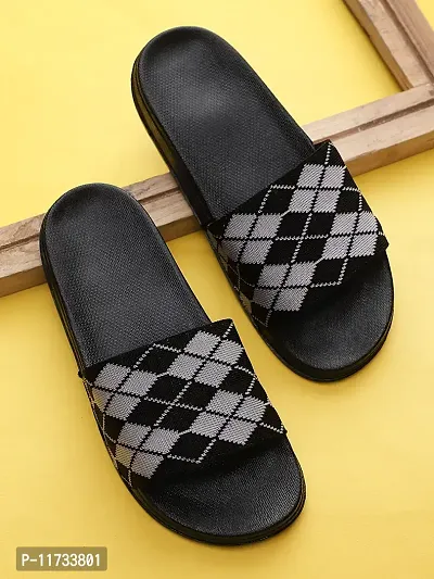 Elegant Fly Knit 4Square Black Flip Flops For Women-thumb0