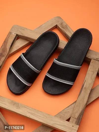 Stylish Fly Knit Jhumroo Black Sliders For Men