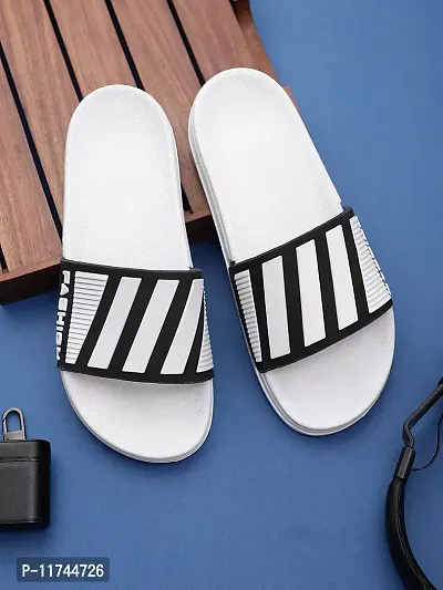 Stylish Fashion White Sliders For Men-thumb0