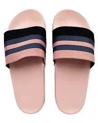 Elegant Fly Knit Stripes Pink Flip Flops For Women-thumb1