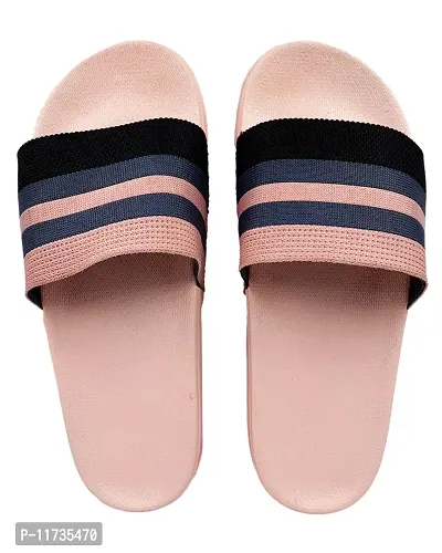 Elegant Fly Knit Stripes Pink Flip Flops For Women-thumb2