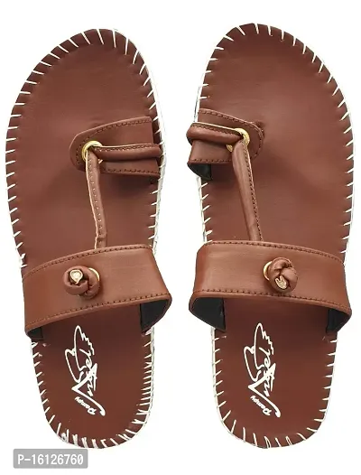 Pampy Angel KV 005 Men's Flip Flops Slides Back Open Household Comfortable Slippers Brown,7 (UK India)-thumb0