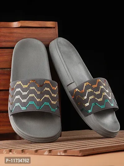 Elegant Fly Knit Wave Grey Flip Flops For Women-thumb0