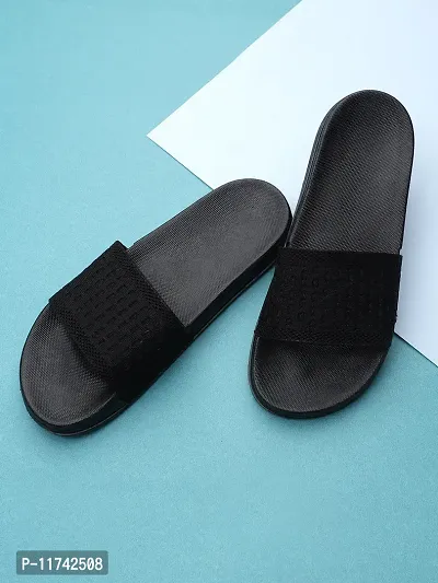 Stylish Fly Knit Blocks Black Sliders For Men