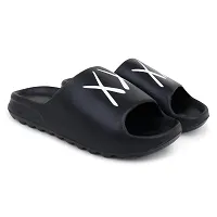 Stylish Zig Zag Double X Black Sliders For Men-thumb1