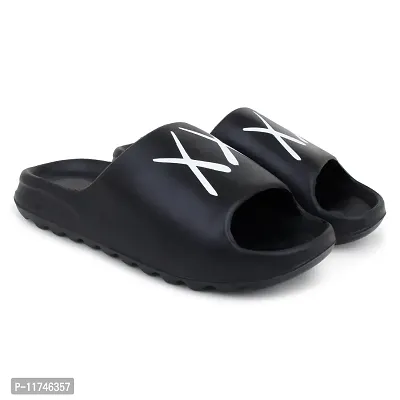 Stylish Zig Zag Double X Black Sliders For Men-thumb2