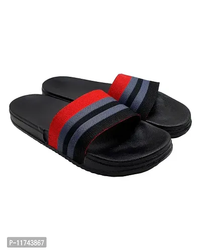 Stylish Fly Knit Stripes Black Sliders For Men-thumb4