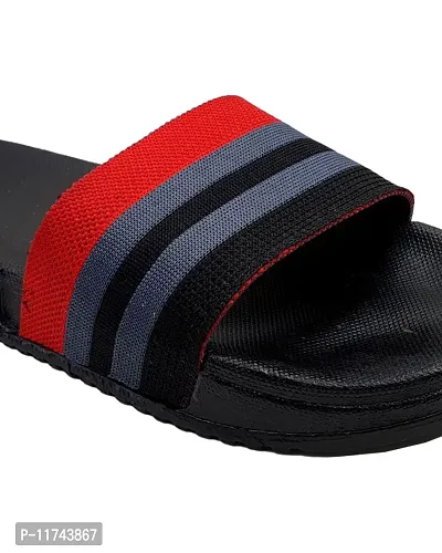 Stylish Fly Knit Stripes Black Sliders For Men-thumb5