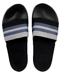 Stylish Fly Knit Stripes Grey Sliders For Men-thumb1