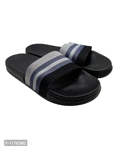 Stylish Fly Knit Stripes Grey Sliders For Men-thumb4