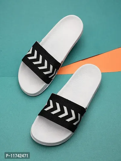 Stylish Fly Knit Big Arrow White Sliders For Men