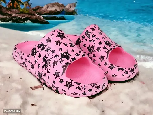 Trendy Elegant Zig Zag Full Stars Pink Flip Flops For Women-thumb0