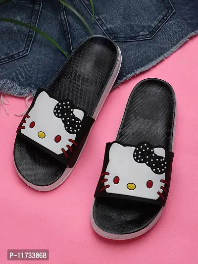 Elegant Kitty Black Flip Flops For Women