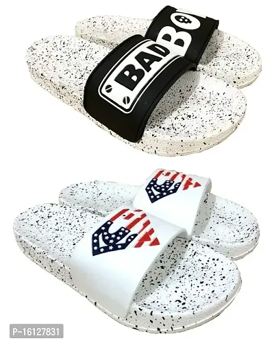 Pampy Angel BadBoy Style  Superman Dotted Combo Pack of 2 Slipper/Slides/Flip Flops for Men-thumb0