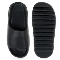 Stylish Zig Zag Plain Black Sliders For Men-thumb3