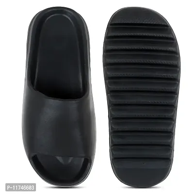 Stylish Zig Zag Plain Black Sliders For Men-thumb4