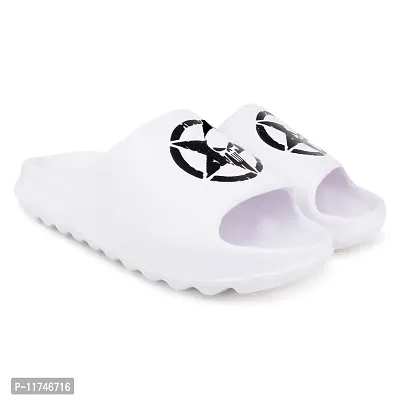 Stylish Zig Zag Skull White Sliders For Men-thumb2