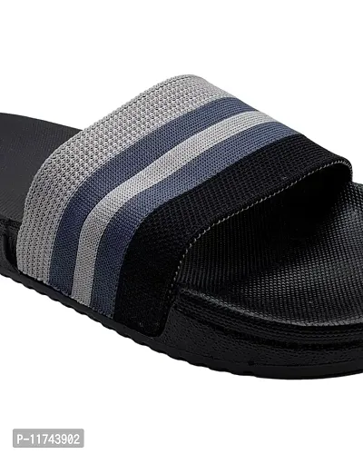 Stylish Fly Knit Stripes Grey Sliders For Men-thumb5