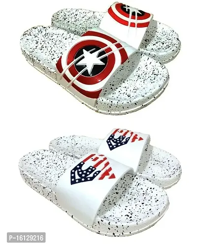 Pampy Angel Big Star Dotted and Superman Dotted White Slipper for Men-10 UK- Combo Pack of 2