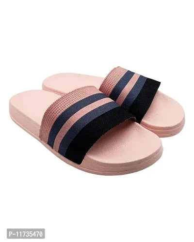 Elegant Fly Knit Stripes Pink Flip Flops For Women-thumb3