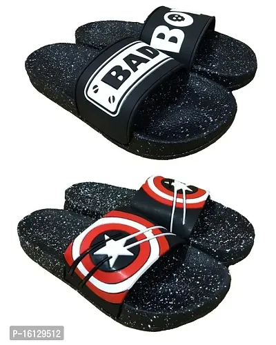 Pampy Angel BadBoy Style  BigStar Dotted Combo Pack of 2 Slipper/Slides/Flip Flops for Men