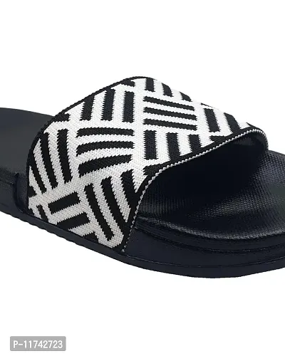 Stylish Fly Knit Cross Black Sliders For Men-thumb5