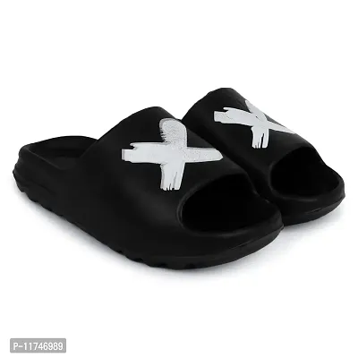 Stylish Zig Zag X Black Sliders For Men-thumb2