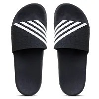 Stylish Fashion Lines Black Sliders For Men-thumb1