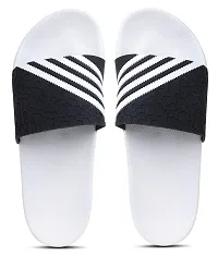 Stylish Fashion Lines White Sliders For Men-thumb1