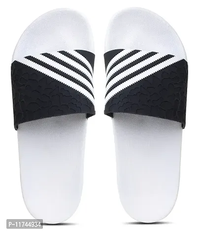 Stylish Fashion Lines White Sliders For Men-thumb2