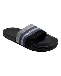 Stylish Fly Knit Stripes Grey Sliders For Men-thumb2