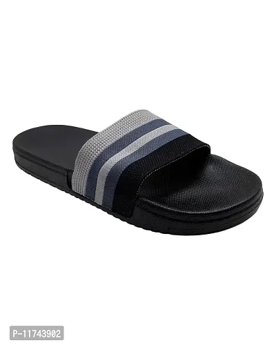 Stylish Fly Knit Stripes Grey Sliders For Men-thumb3