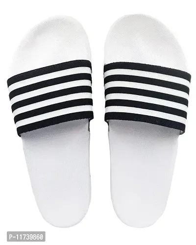 Stylish WhiteSole 4line Black Sliders For Men-thumb2