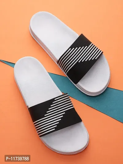 Stylish Lines White Sliders For Men