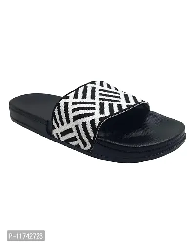 Stylish Fly Knit Cross Black Sliders For Men-thumb4