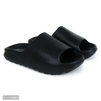 Stylish Zig Zag Plain Black Sliders For Men-thumb2