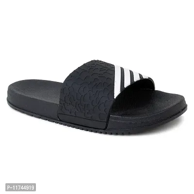 Stylish Fashion Lines Black Sliders For Men-thumb4