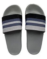 Elegant Fly Knit Stripes Grey Flip Flops For Women-thumb1