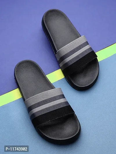 Stylish Fly Knit Stripes Grey Sliders For Men